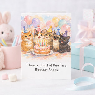 Cartão de Aniversário de 3 anos para Meninas Gato 