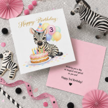 Cartão de Aniversário de 3 Anos para Meninas - Zeb