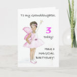 Cartão de aniversário de 3 anos para uma neta<br><div class="desc">Um cartão de aniversário de 3 anos para uma neta,  com uma fada preta em um vestido cor-de-rosa,  de uma ilustração do watercolour por Judy Adamson. Sinta por favor livre personalizar a mensagem interna e contactar-me através de minha loja se você gostaria de mudanças à capa.</div>