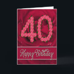 Cartão de aniversário de 40 anos com rosas e<br><div class="desc">Os números formaram dos rosas com uma rosa vermelha no fundo. Um cartão de aniversário impressionante para uma senhora elegante. Veja a escala inteira dos cartões para idades e relações em minha loja. Todos os direitos reservados Norma Cornes dos trabalhos de arte</div>