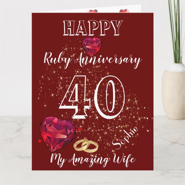 Cartão de Aniversário de 40 Anos de Casamento Rubi (Frente)