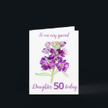 Cartão de aniversário de 40 anos de flores roxas<br><div class="desc">Personalize este cartão para obter um toque especial extra que atenda às suas necessidades. Bolas perfumadas noturnas flores roxas,  cartão de aniversário da filha de 50 anos. Trabalho de arte é adaptado de uma pintura original de aquarela por Sarah Trett.</div>