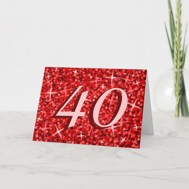 Cartão de aniversário de 40 anos Glitz Red (Frente)