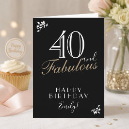 Cartão de Aniversário de 40 anos Preto Elegante e