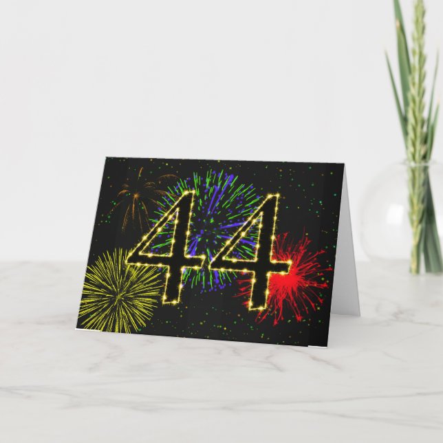 Cartão de aniversário de 44 com fogos de artifício (Frente)