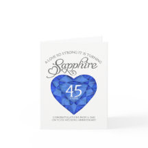 Cartão de aniversário de 45 anos de safira de amor