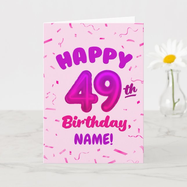 Cartão de Aniversário de 49 anos com Nome Personal (Planta pequena)