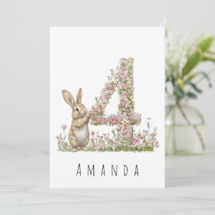 Cartão de Aniversário de 4 anos do Coelhinho Flora