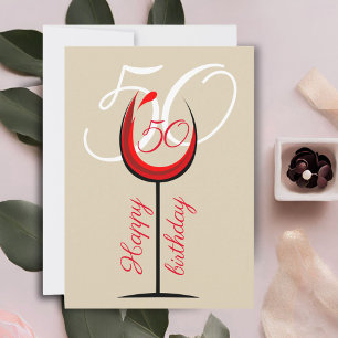 Cartão de Aniversário de 50 anos com Copo de Vinho