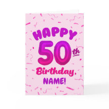 Cartão de Aniversário de 50 anos com Nome Personal