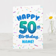 Cartão de Aniversário de 50 anos com Nome Personal