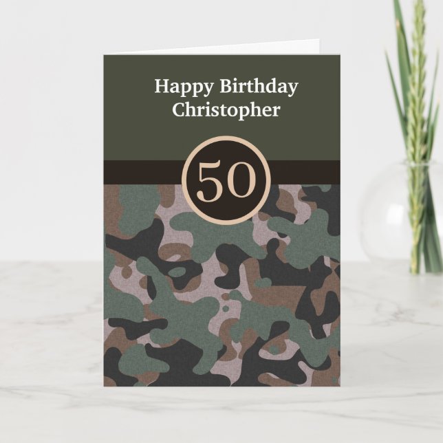 Cartão de aniversário de 50 anos da Camouflage Ver (Frente)