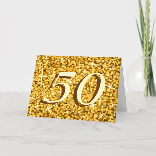 Cartão de aniversário de '50' anos 'Glitz "Gold"' (Frente)