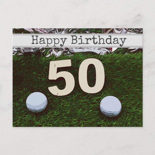 Cartão de aniversário de 50 Golf com bola de golfe (Frente)