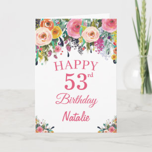 Cartão de Aniversário de 53 anos com Flores Florai