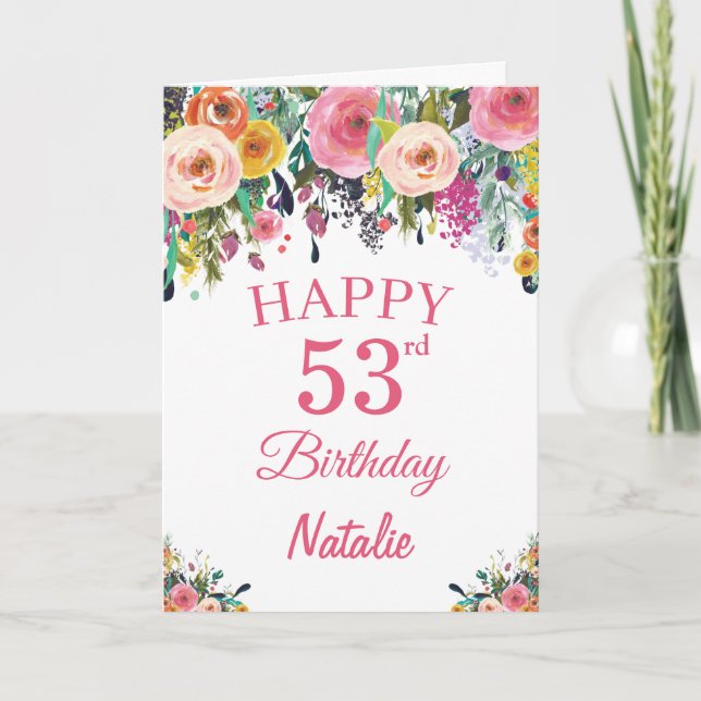 Cartão de Aniversário de 53 anos com Flores Florai (Frente)