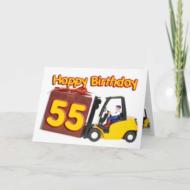 Cartão de aniversário de 55 anos com empilhadeira (Frente)