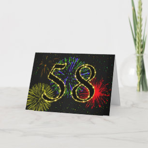 Cartão de aniversário de 58 anos com fogos de arti