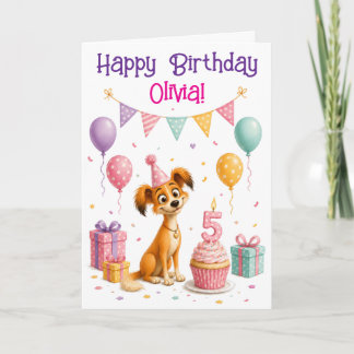 Cartão de Aniversário de 5 anos de Cachorrinho Fof