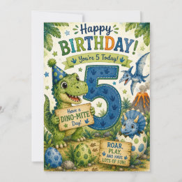 Cartão de Aniversário de 5 anos Dino-Mite