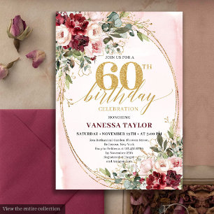 Cartão de Aniversário de 60 anos Boho Blush e Dour