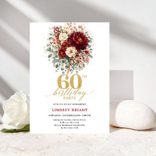 Cartão de Aniversário de 60 anos Burgundy Romântic
