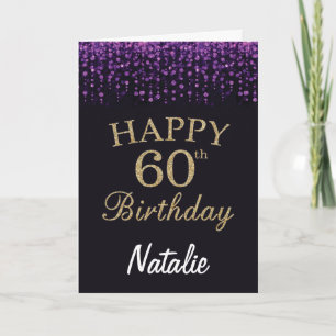 Cartão de Aniversário de 60 anos com Brilho Roxo P