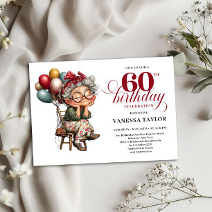 Cartão de Aniversário de 60 Anos com Convite para