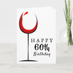 Cartão de Aniversário de 60 anos com Copo de Vinho