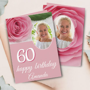 Cartão de Aniversário de 60 anos com Foto Floral d