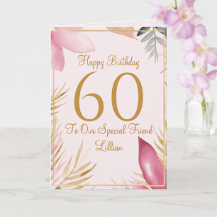 Cartão de Aniversário de 60 anos Floral Elegante