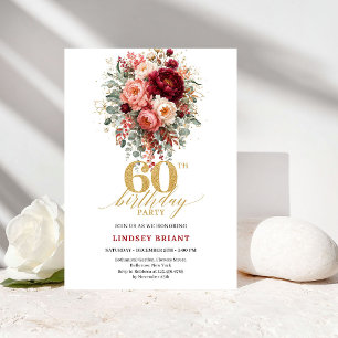 Cartão de Aniversário de 60 anos Luxo Marsala Gold
