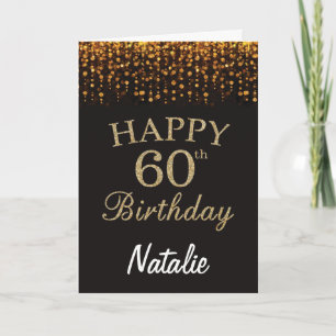 Cartão de Aniversário de 60 anos Preto e Dourado c
