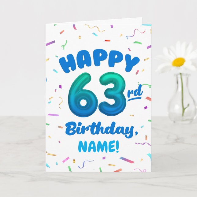 Cartão de Aniversário de 63 anos com Nome Personal (Planta pequena)
