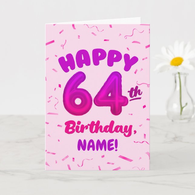Cartão de Aniversário de 64 anos com Nome Personal (Planta pequena)