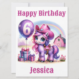 Cartão de Aniversário de 6 Anos da Cowgirl Pony