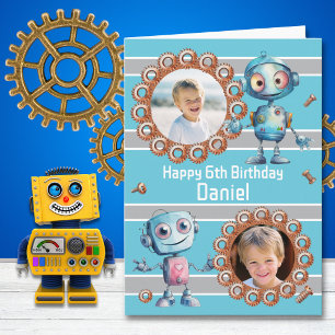 Cartão de Aniversário de 6 Anos do Robô com Duas F