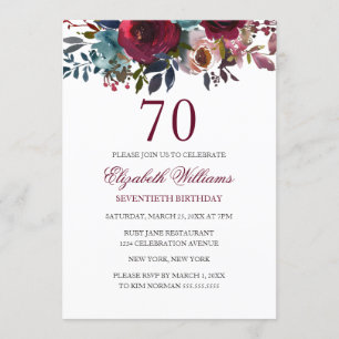 Cartão de Aniversário de 70 anos Burgundy Red Flor