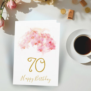 Cartão de Aniversário de 70 anos Floral de Aquarel