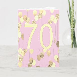 Cartão de Aniversário de 70 de Balões Rosa e Doura