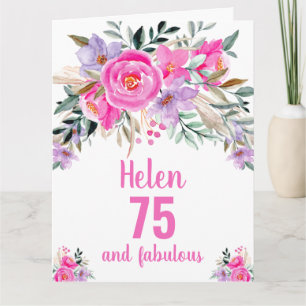 cartão de aniversário de 75 anos com floral em aqu