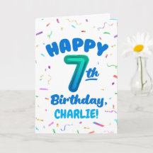 Cartão de Aniversário de 7 anos com Nome Personali