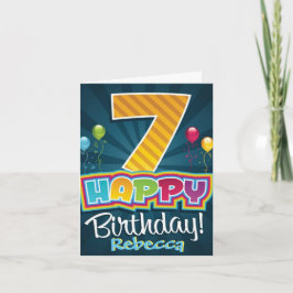 Cartão de Aniversário de 7 Anos da Criança - Balõe