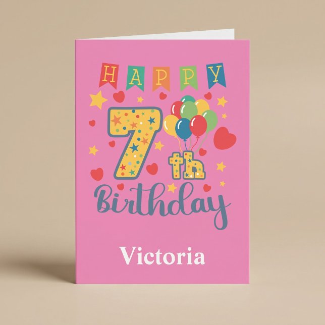 Cartão de Aniversário de 7 anos Feliz (Criador carregado)
