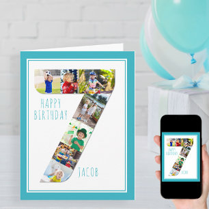 Cartão de Aniversário de 7 de Colagem de Foto Núme