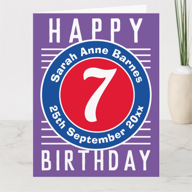 Cartão de Aniversário de 7 para Criança com Idade, (Frente)