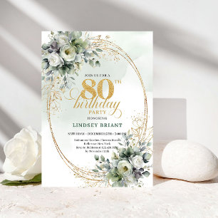 Cartão de Aniversário de 80 Anos com Botânica em A