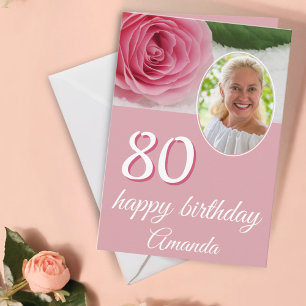 Cartão de Aniversário de 80 anos com Foto Floral d