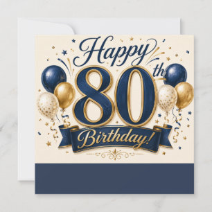 Cartão de Aniversário de 80 Anos Elegante Azul Mar