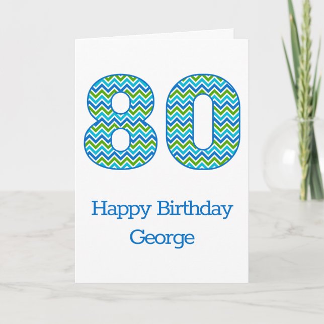 Cartão de Aniversário de 80 de Cevron Azul e Verde (Frente)